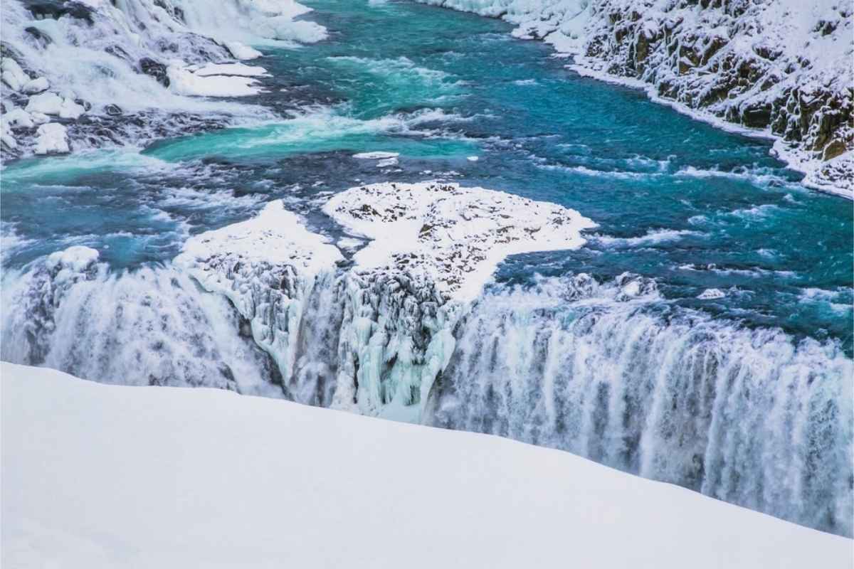 Gullfoss waterfall in the winter in Iceland