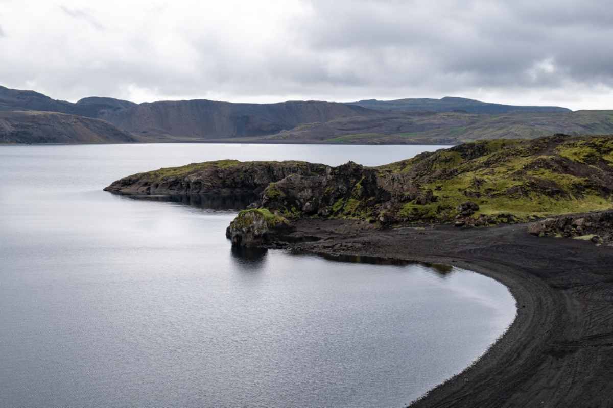 Black sand beach and rocky shoreline on the Reykjanes Peninsula in Iceland