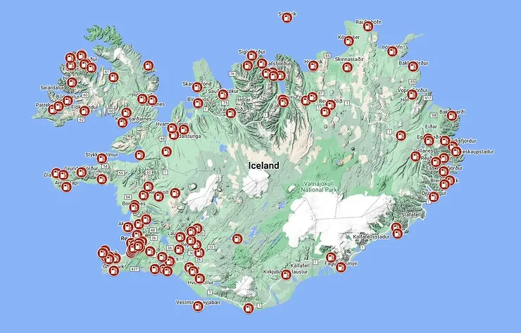 Map of gas stations in Iceland