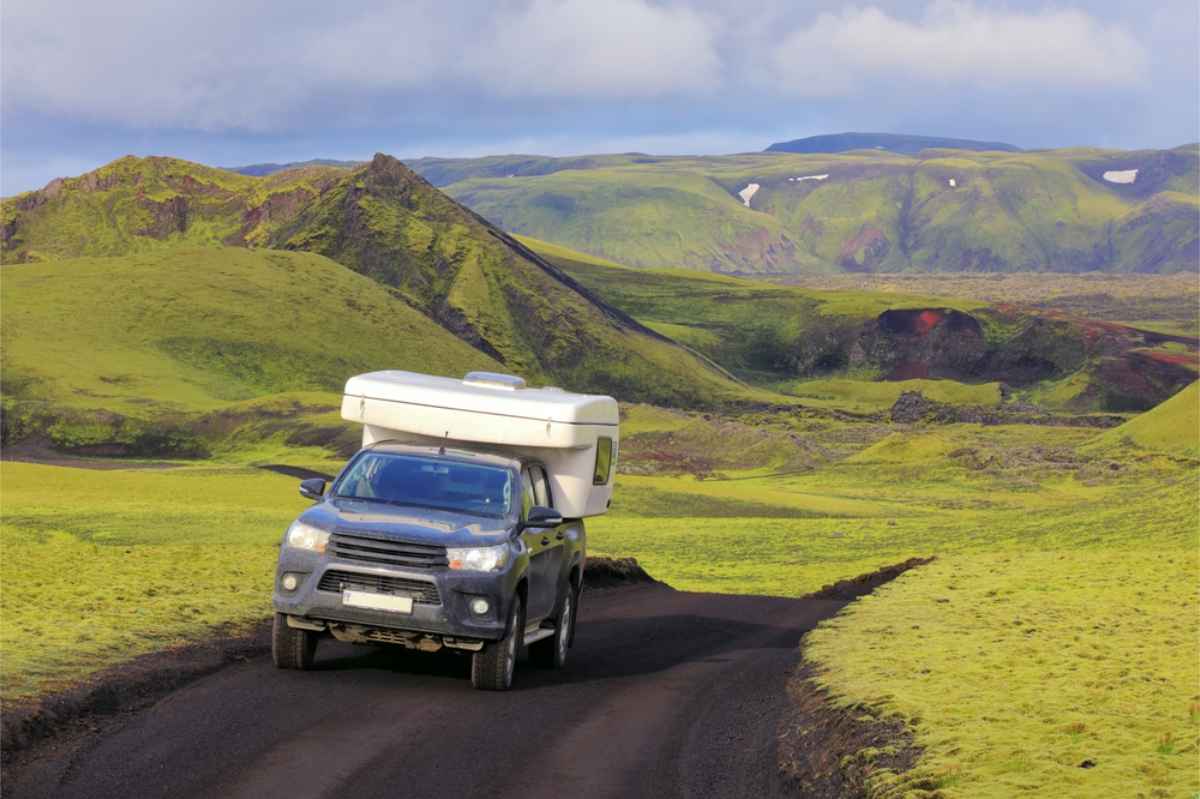 4x4 hilux camper driving through Iceland's F Roads