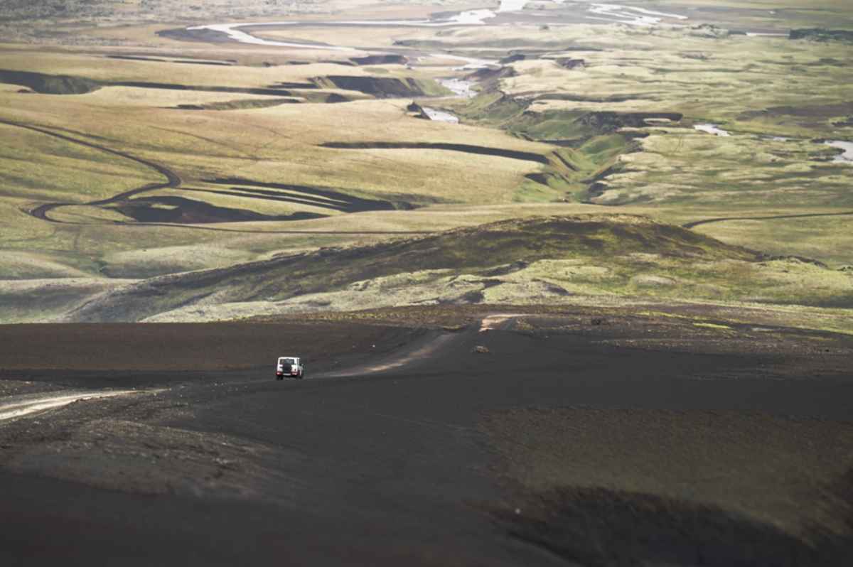 4x4 vehicle driving through and F Road in Iceland's highlands