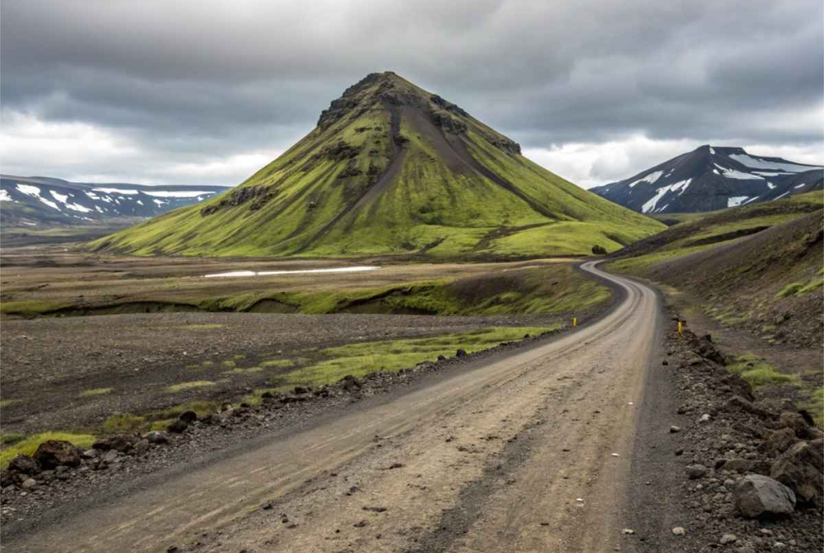 F Roads in Iceland with a beautiful moss covered landscape