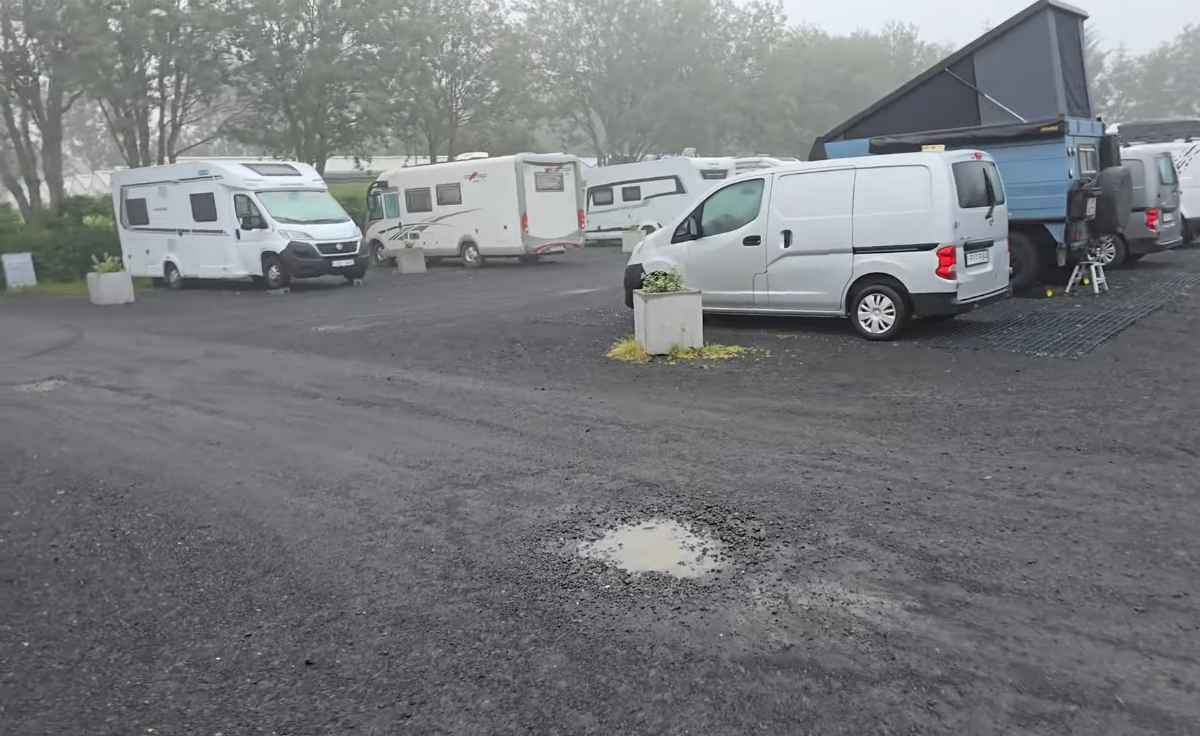 Reykjavik eco campsite on a foggy day