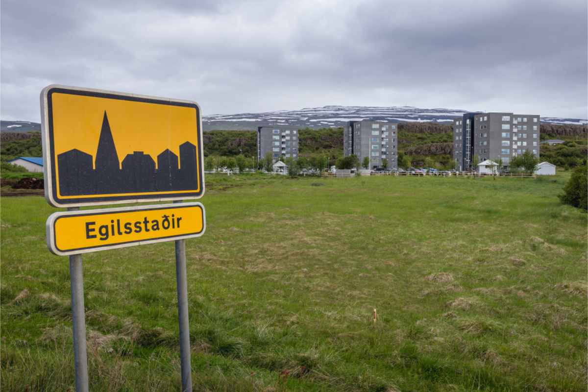 Road sign showing the entrance to Egilsstadir town