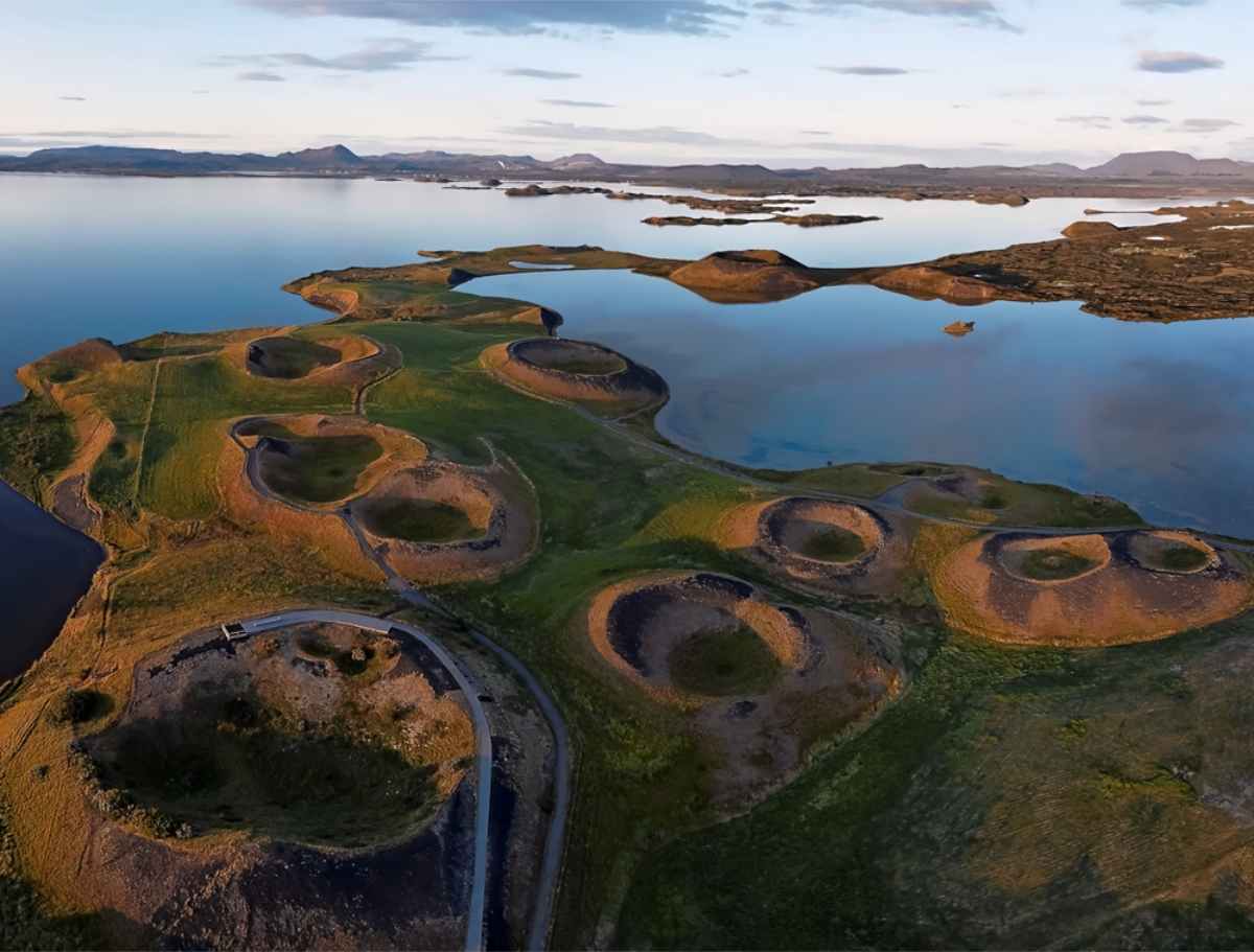 Drone view of Myvatn pseudocraters